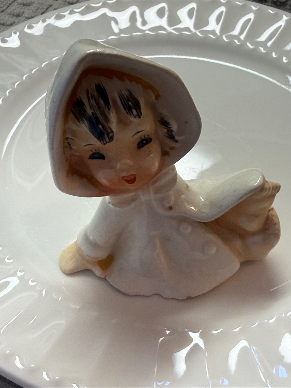 Vintage Ceramic baby Girl Figurine in White
